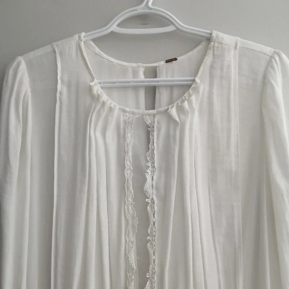 Free People Soul Serene Boho Victorian Blouse with Lace and Drop Waist Small - Picture 4 of 14